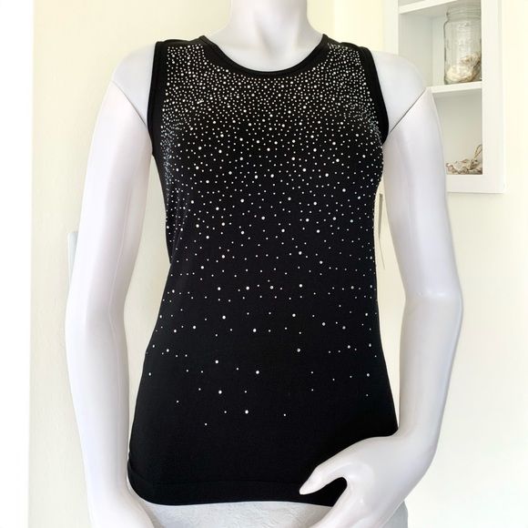 black sparkly sleeveless stretchy top - Picture 1 of 15